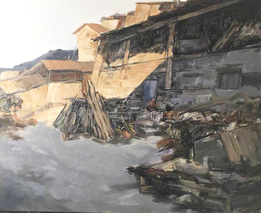 智超作品6《深山宅院》80X100cm 油画 2019年 在山西大汖古村写生记